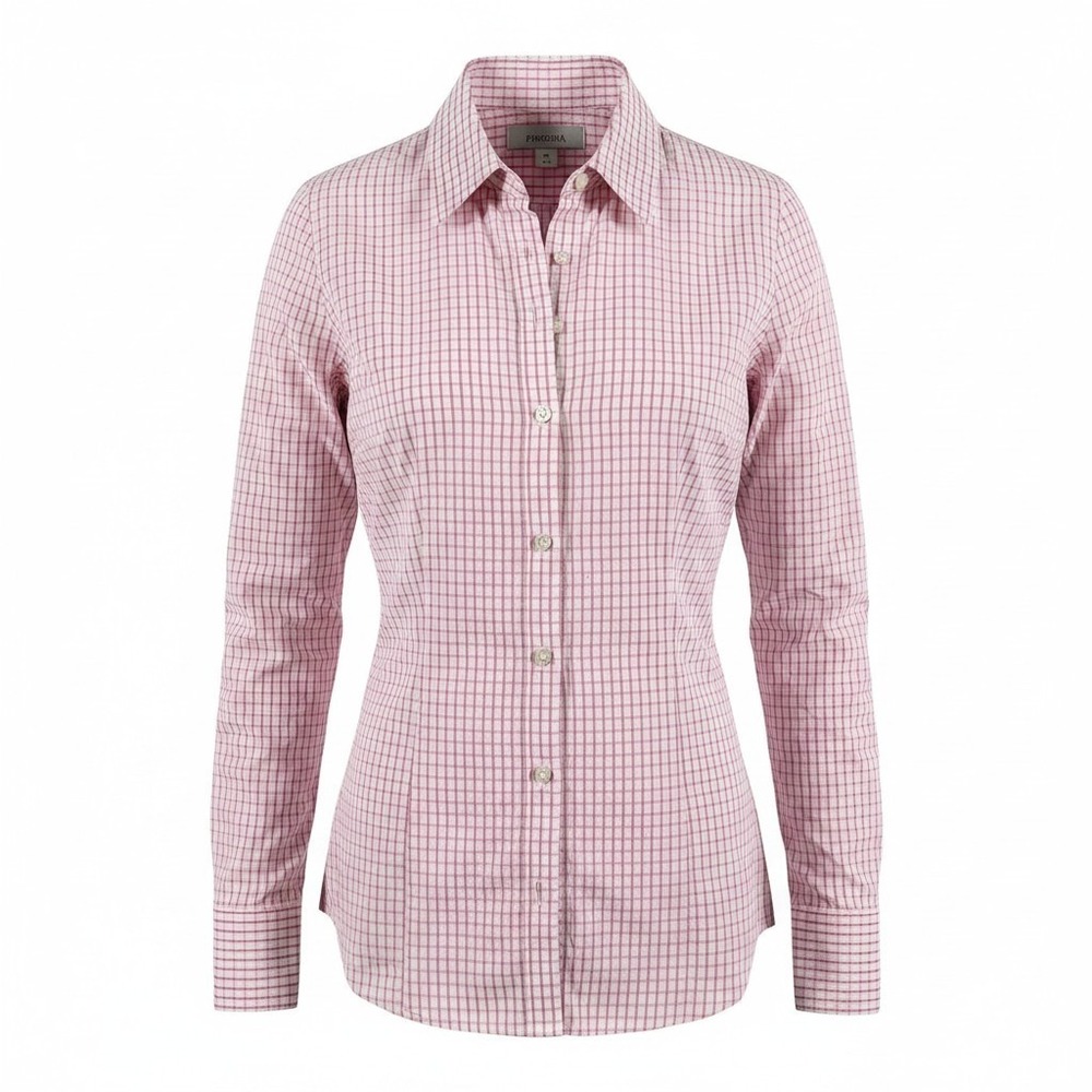 Merona Women's Pink White Check Button Down Shirt Long Sleeve Blouse Size M